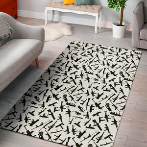 Black And White Guns Pattern Print Area Rug