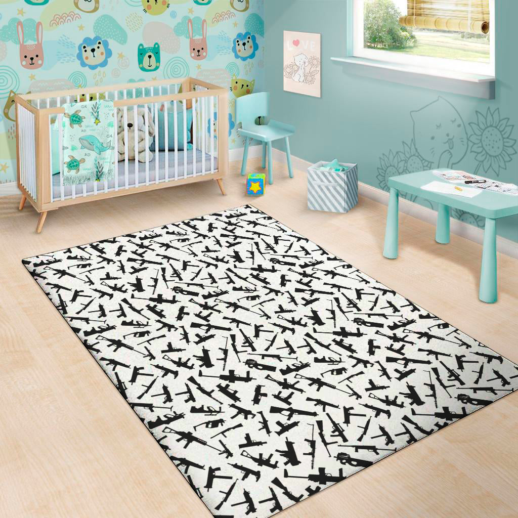 Black And White Guns Pattern Print Area Rug