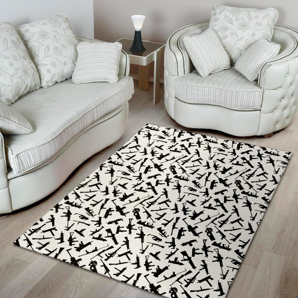 Black And White Guns Pattern Print Area Rug