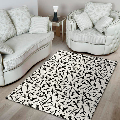 Black And White Guns Pattern Print Area Rug