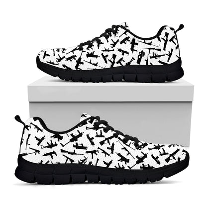 Black And White Guns Pattern Print Black Sneakers