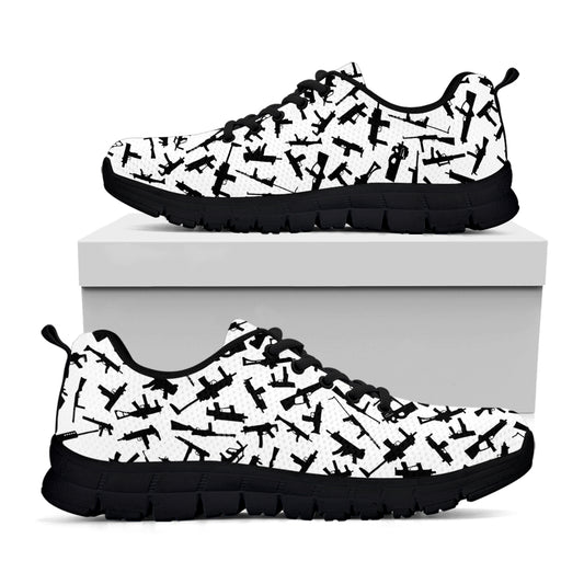 Black And White Guns Pattern Print Black Sneakers