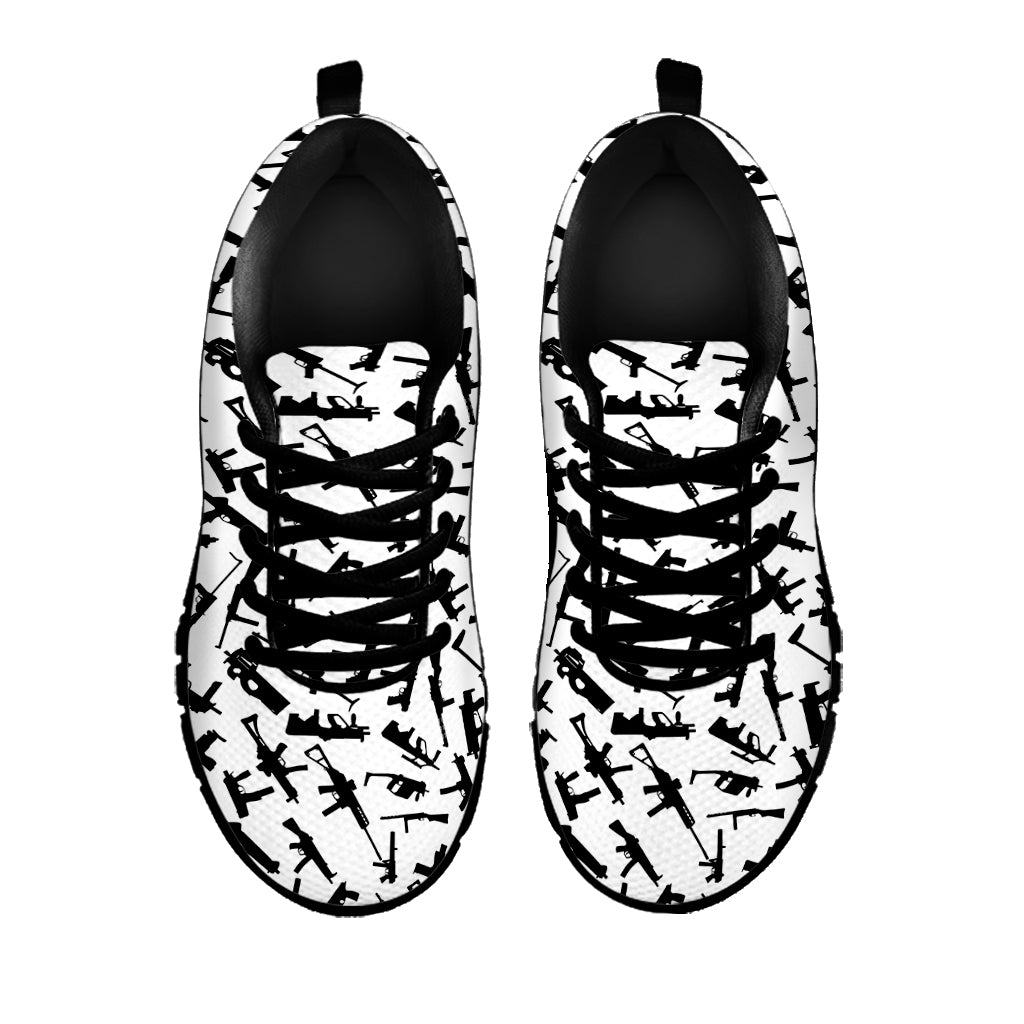 Black And White Guns Pattern Print Black Sneakers