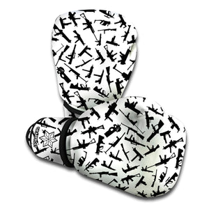 Black And White Guns Pattern Print Boxing Gloves