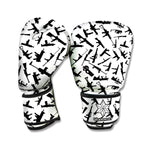 Black And White Guns Pattern Print Boxing Gloves