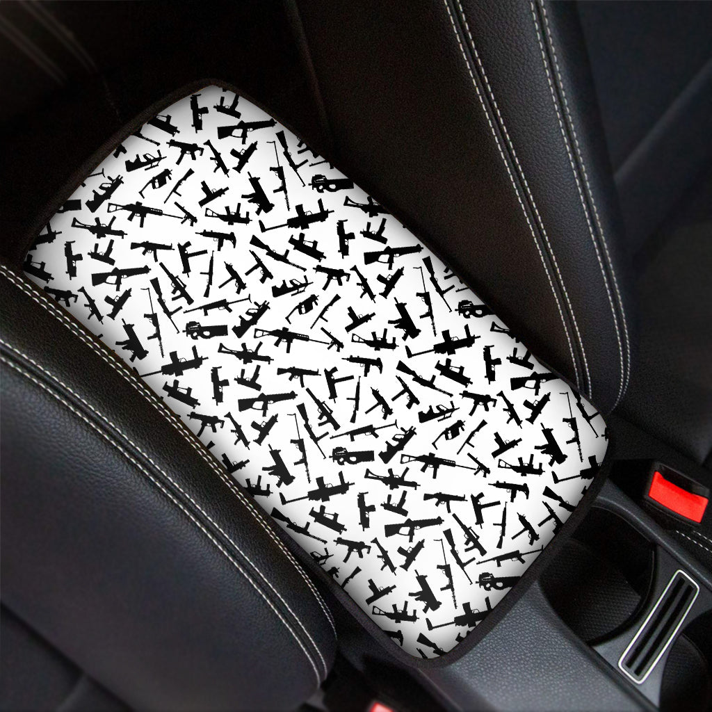 Black And White Guns Pattern Print Car Center Console Cover