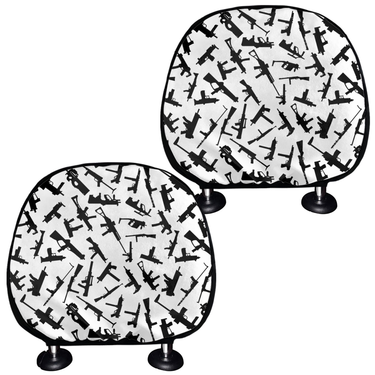 Black And White Guns Pattern Print Car Headrest Covers