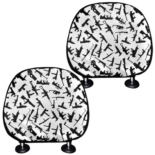 Black And White Guns Pattern Print Car Headrest Covers