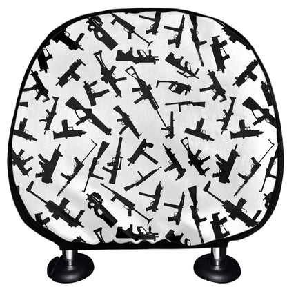 Black And White Guns Pattern Print Car Headrest Covers