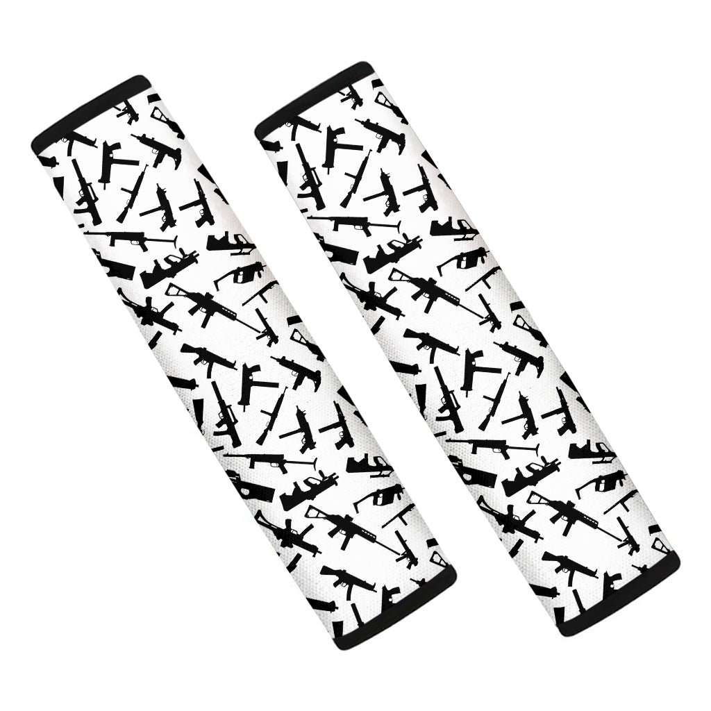 Black And White Guns Pattern Print Car Seat Belt Covers