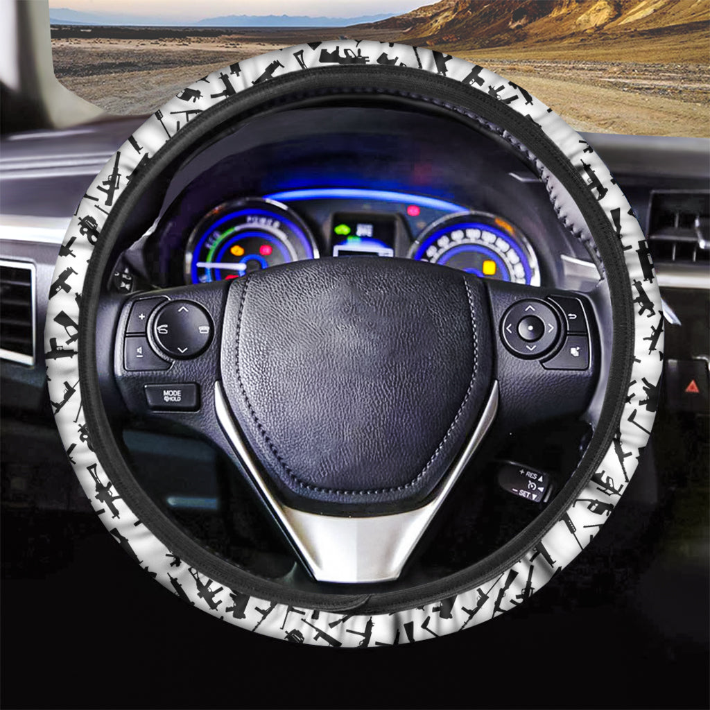 Black And White Guns Pattern Print Car Steering Wheel Cover