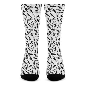 Black And White Guns Pattern Print Crew Socks