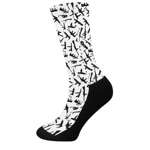 Black And White Guns Pattern Print Crew Socks