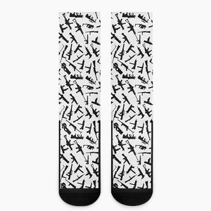 Black And White Guns Pattern Print Crew Socks