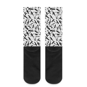 Black And White Guns Pattern Print Crew Socks