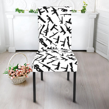 Black And White Guns Pattern Print Dining Chair Slipcover