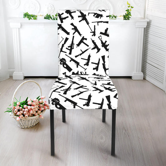 Black And White Guns Pattern Print Dining Chair Slipcover