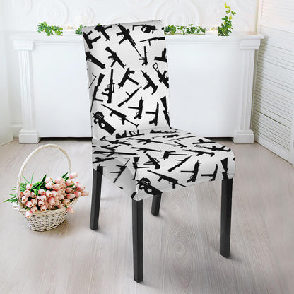 Black And White Guns Pattern Print Dining Chair Slipcover