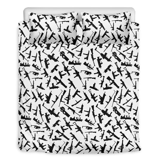 Black And White Guns Pattern Print Duvet Cover Bedding Set