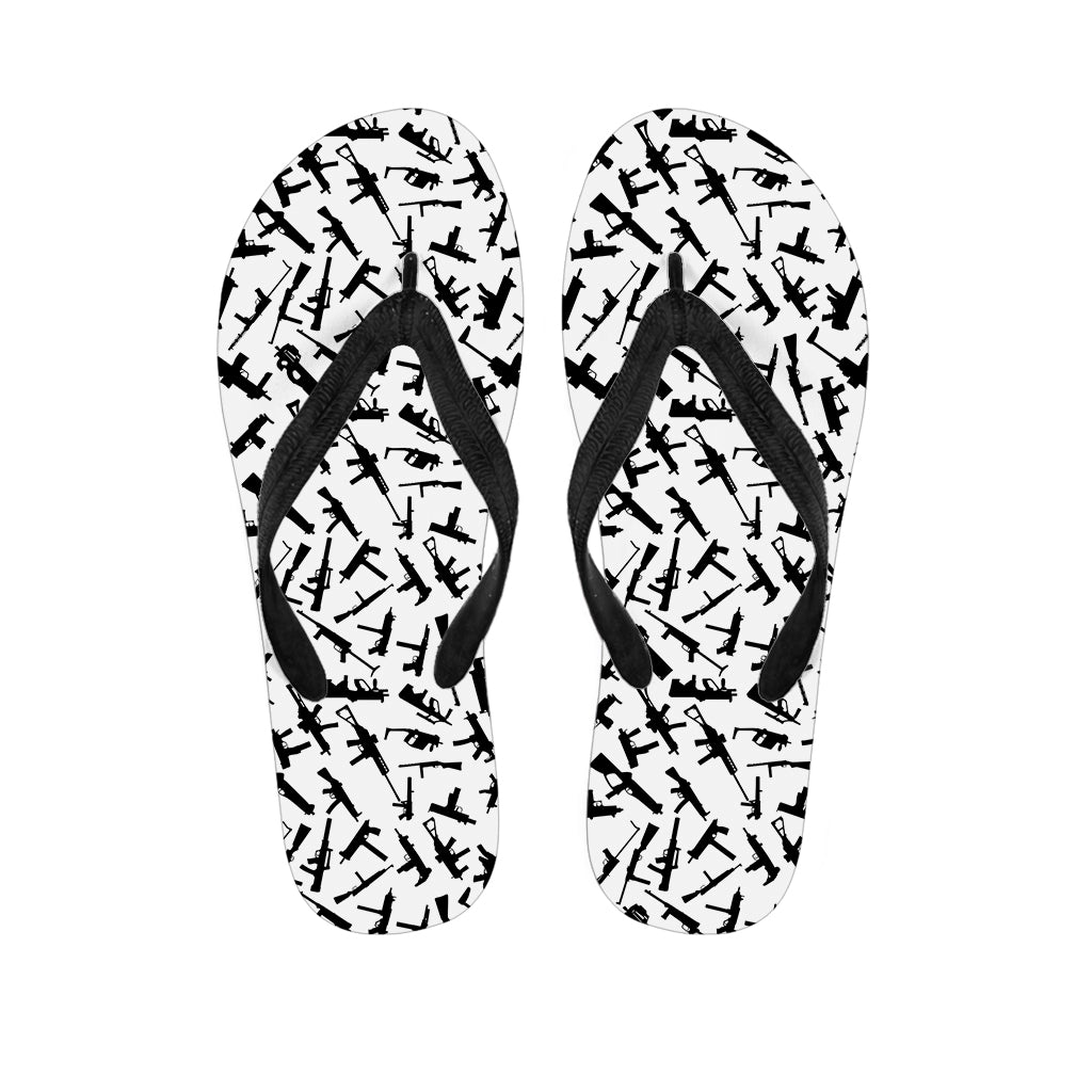 Black And White Guns Pattern Print Flip Flops