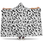 Black And White Guns Pattern Print Hooded Blanket
