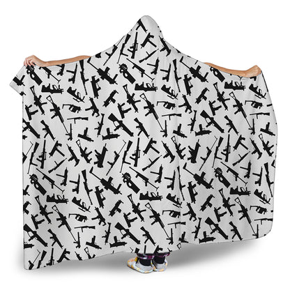 Black And White Guns Pattern Print Hooded Blanket