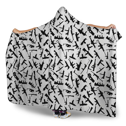 Black And White Guns Pattern Print Hooded Blanket