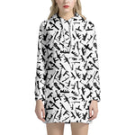Black And White Guns Pattern Print Hoodie Dress