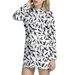 Black And White Guns Pattern Print Hoodie Dress