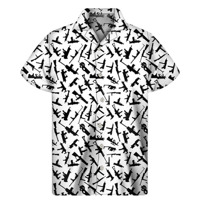 Black And White Guns Pattern Print Men's Short Sleeve Shirt