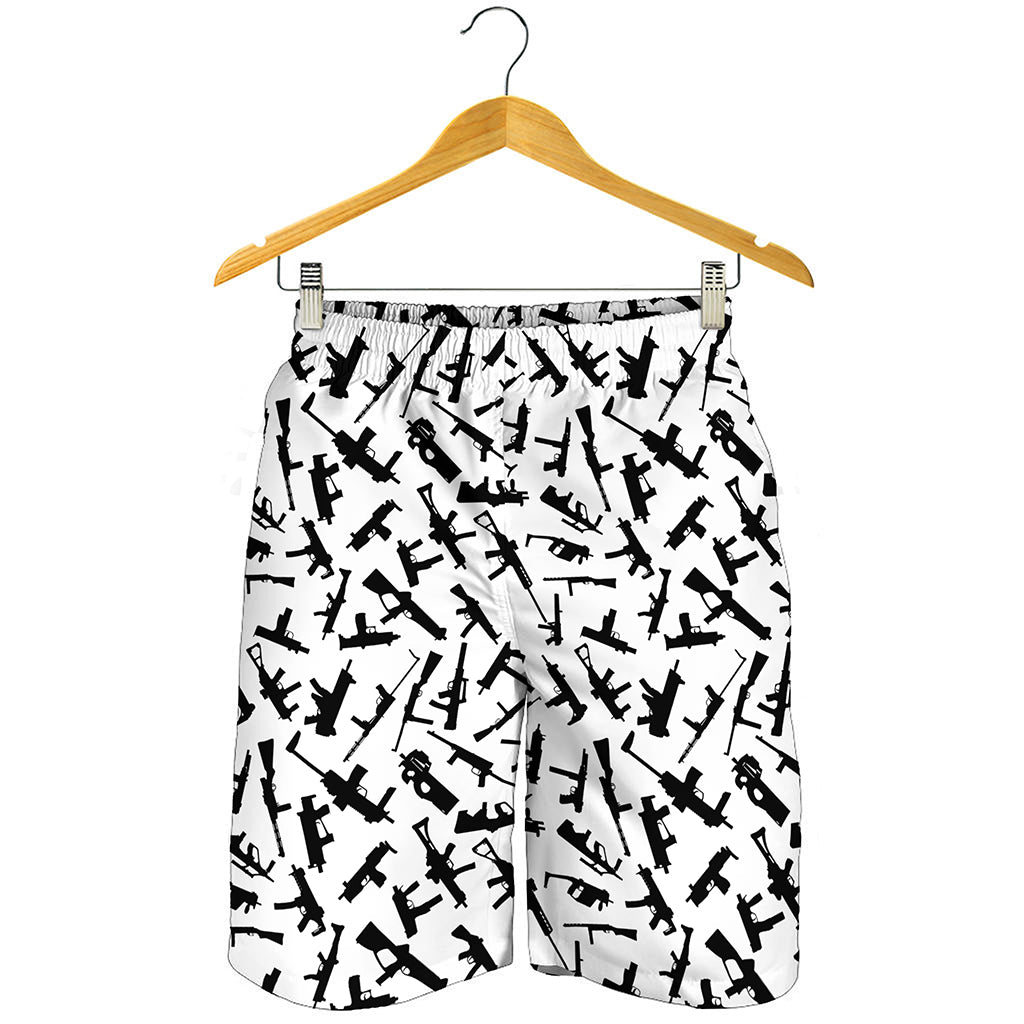 Black And White Guns Pattern Print Men's Shorts
