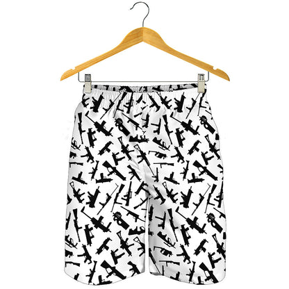 Black And White Guns Pattern Print Men's Shorts