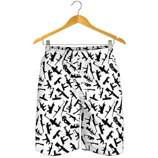 Black And White Guns Pattern Print Men's Shorts