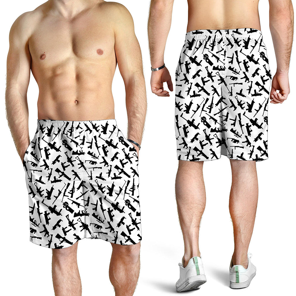 Black And White Guns Pattern Print Men's Shorts