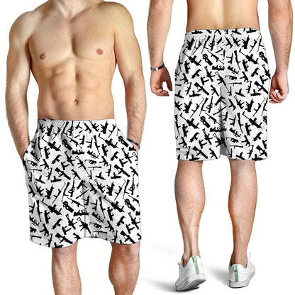 Black And White Guns Pattern Print Men's Shorts