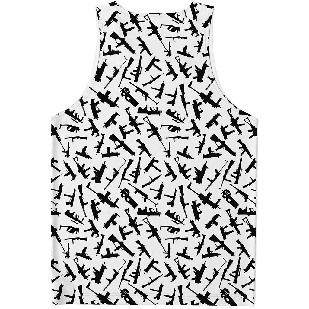 Black And White Guns Pattern Print Men's Tank Top