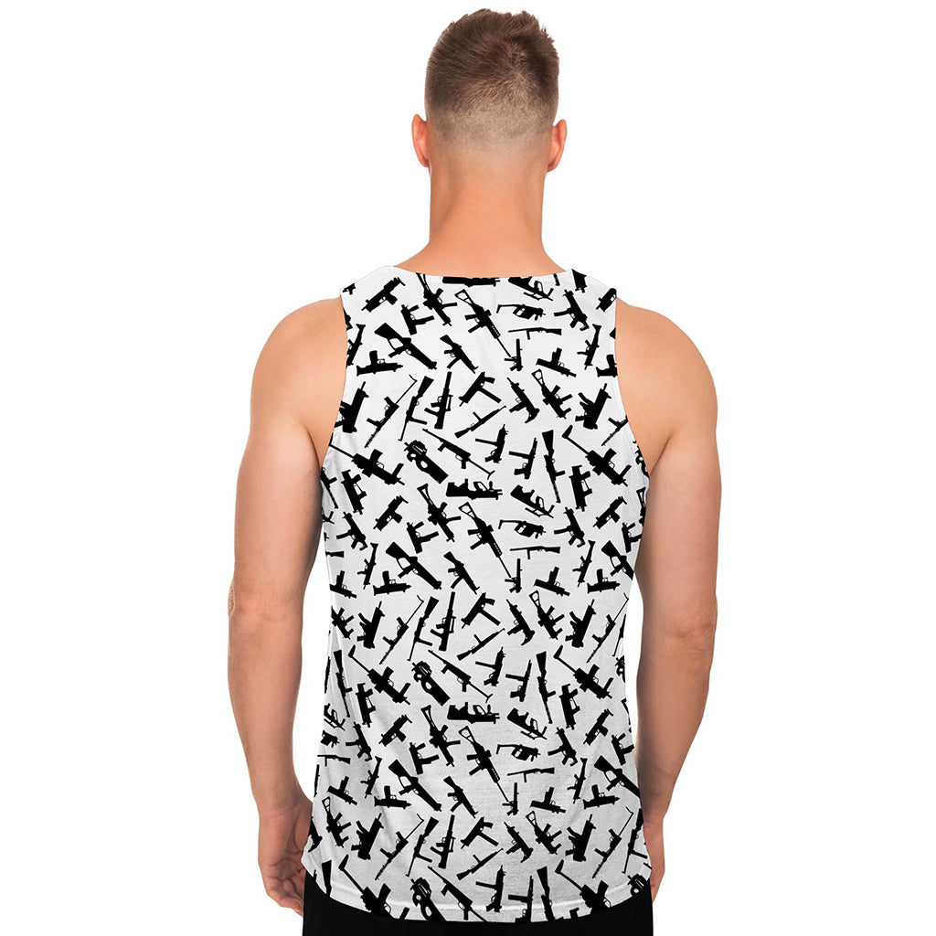 Black And White Guns Pattern Print Men's Tank Top