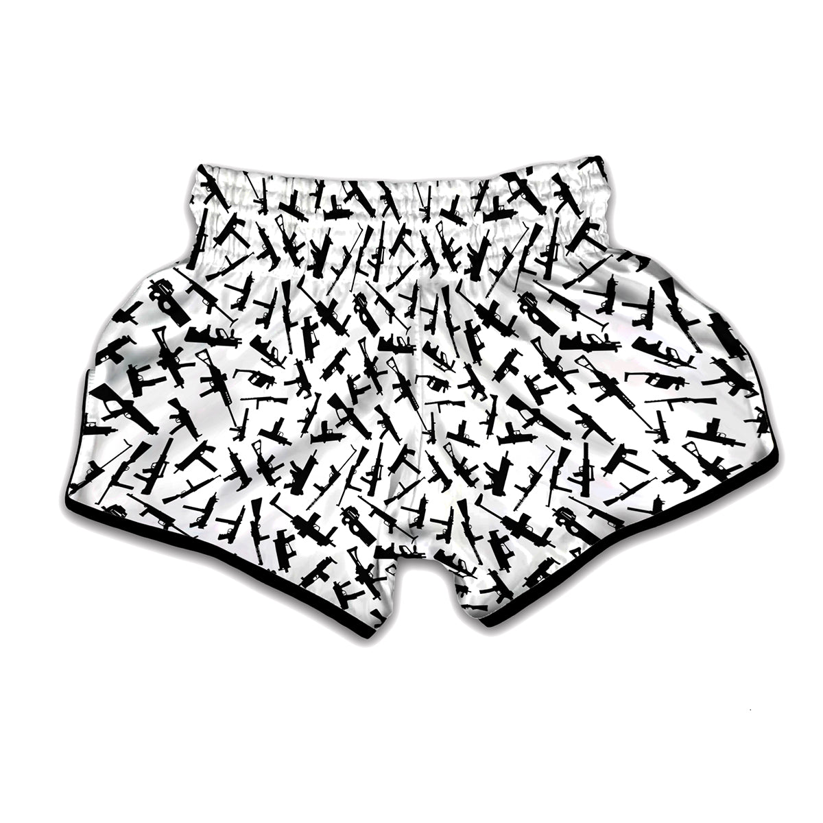 Black And White Guns Pattern Print Muay Thai Boxing Shorts