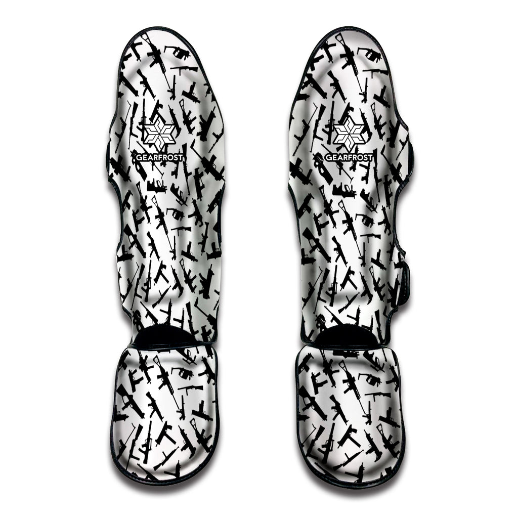 Black And White Guns Pattern Print Muay Thai Shin Guard