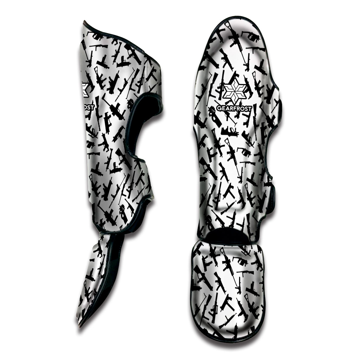 Black And White Guns Pattern Print Muay Thai Shin Guard