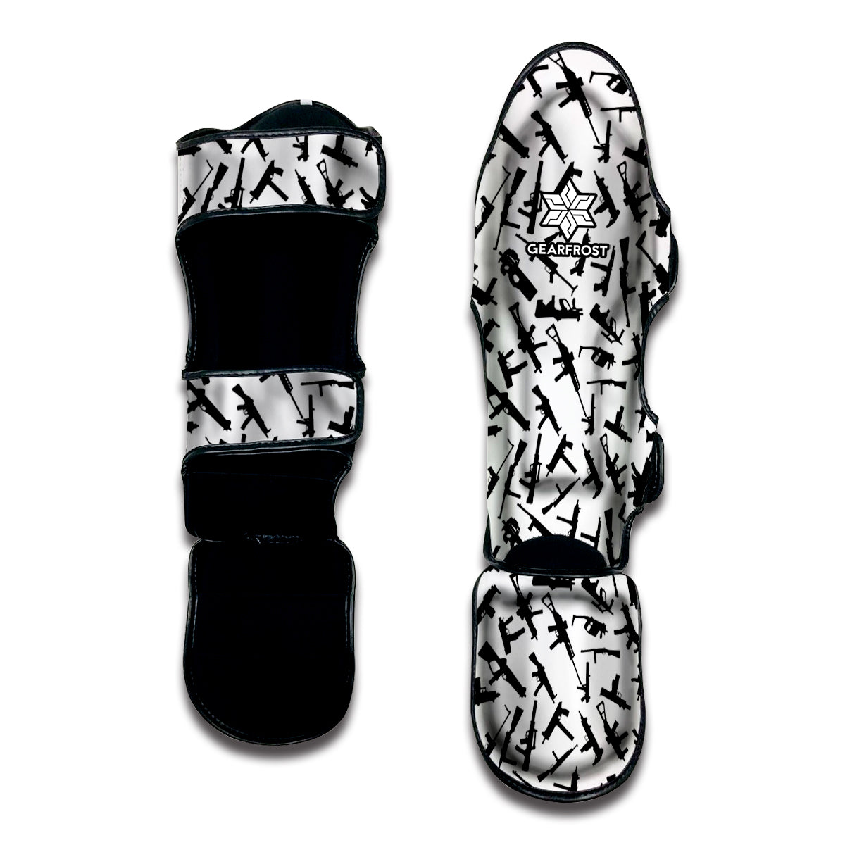 Black And White Guns Pattern Print Muay Thai Shin Guard