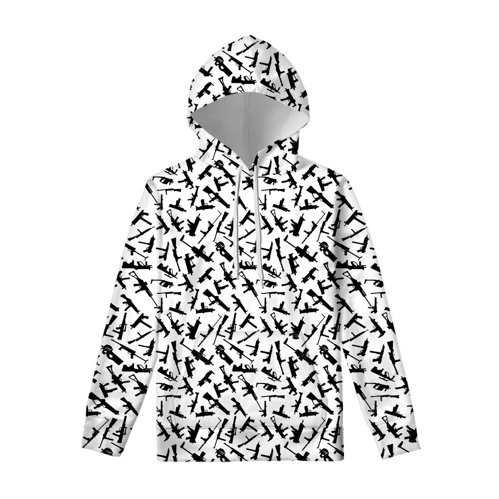 Black And White Guns Pattern Print Pullover Hoodie