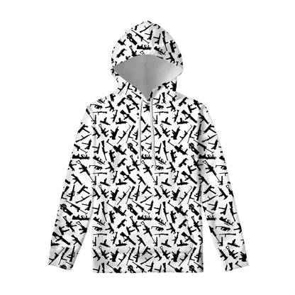 Black And White Guns Pattern Print Pullover Hoodie