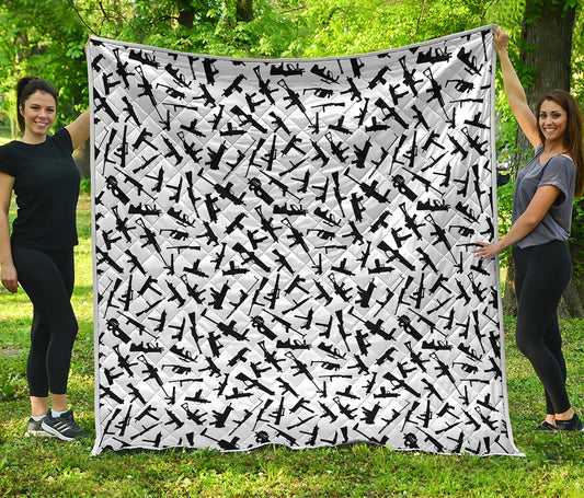 Black And White Guns Pattern Print Quilt