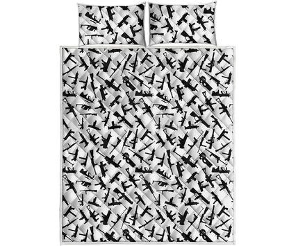 Black And White Guns Pattern Print Quilt Bed Set