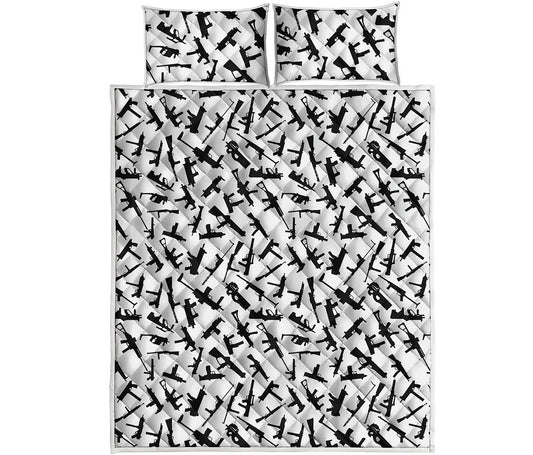 Black And White Guns Pattern Print Quilt Bed Set