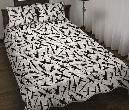 Black And White Guns Pattern Print Quilt Bed Set