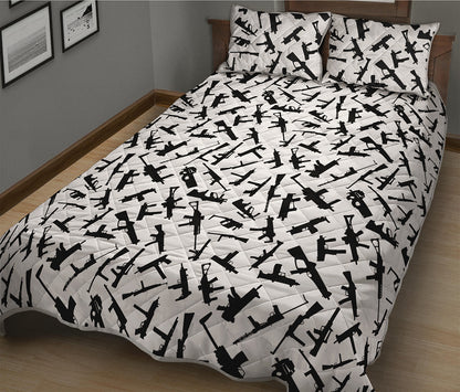 Black And White Guns Pattern Print Quilt Bed Set