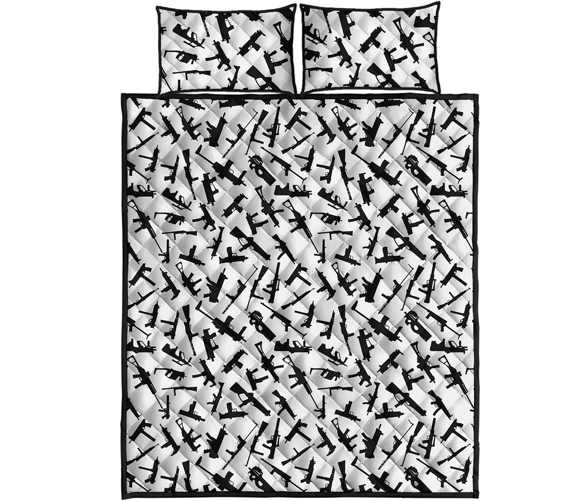 Black And White Guns Pattern Print Quilt Bed Set