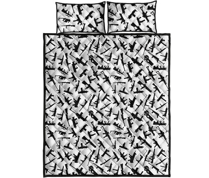 Black And White Guns Pattern Print Quilt Bed Set